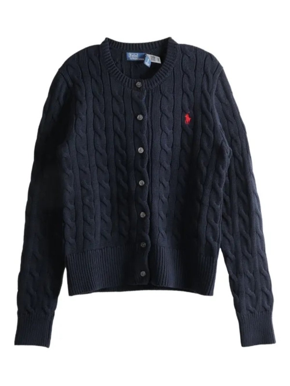 VTG Ralph Lauren Women’s Small Cable-Knit Cotton V-Neck Cardigan Sweater - Navy
